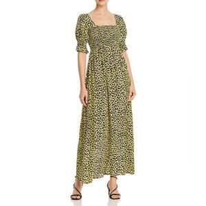 EUC Notes du Nord Olivia Leopard Print Smocked Maxi Dress Cottage‎ Core US XS 4